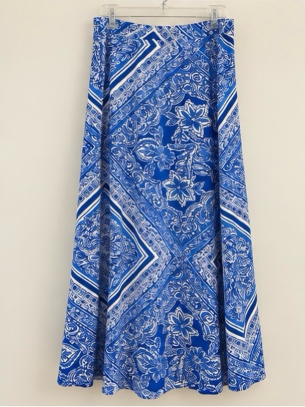 Blue Floral Print A-Line Maxi Skirt